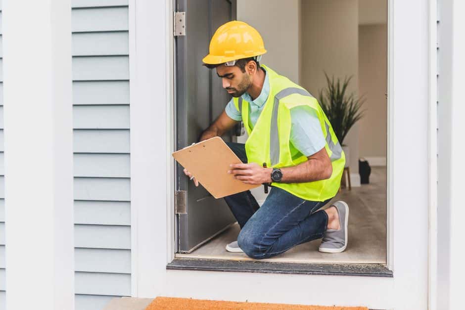 Home inspector evaluating roof condition before a sale